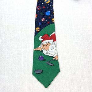 Father Christmas Santa Claus Playing Pool Billiards Tie Blue 57” Holiday